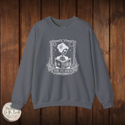Tarot Card Skeleton Sweatshirt, The Reader Graphic Design, Gift for Tarot Lovers, Skeleton Clothing, Gothic Sweatshirt, Book Lover Apparel