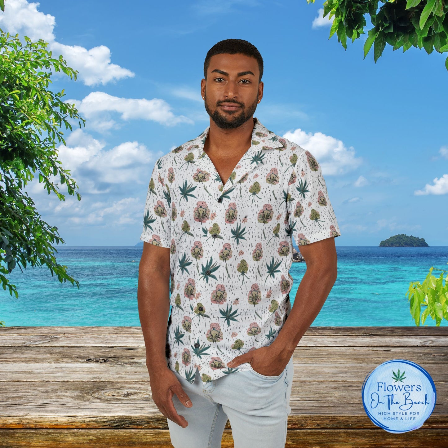 Variety Men's Hawaiian Camp Shirt, Weed Shirt, Marijuana Aloha Shirt, Tropical Cannabis Button-Up, Rasta Leaf Beach Shirt, Summer 420 Party