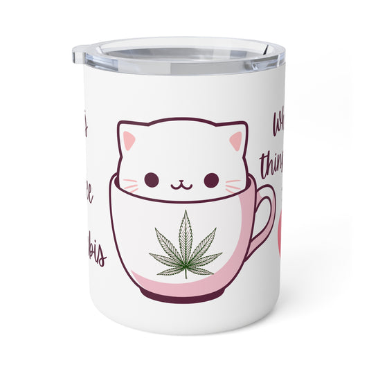 Cute Cats Coffee Cannabis Insulated Mug, 10oz - Animal Lover Gift, Funny Stoner Gift, Unique Cat Lover Present, Marijuana