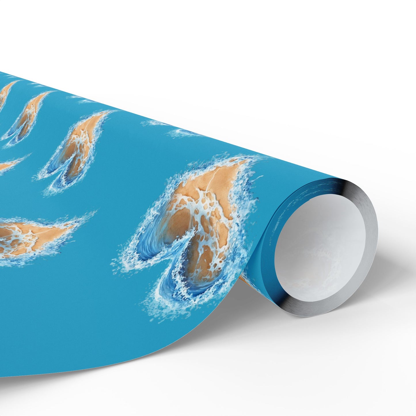 Wrapping Paper - Turquoise Heart Waves and Sand Design, Ocean Gift Wrap, Beachy Wrap
