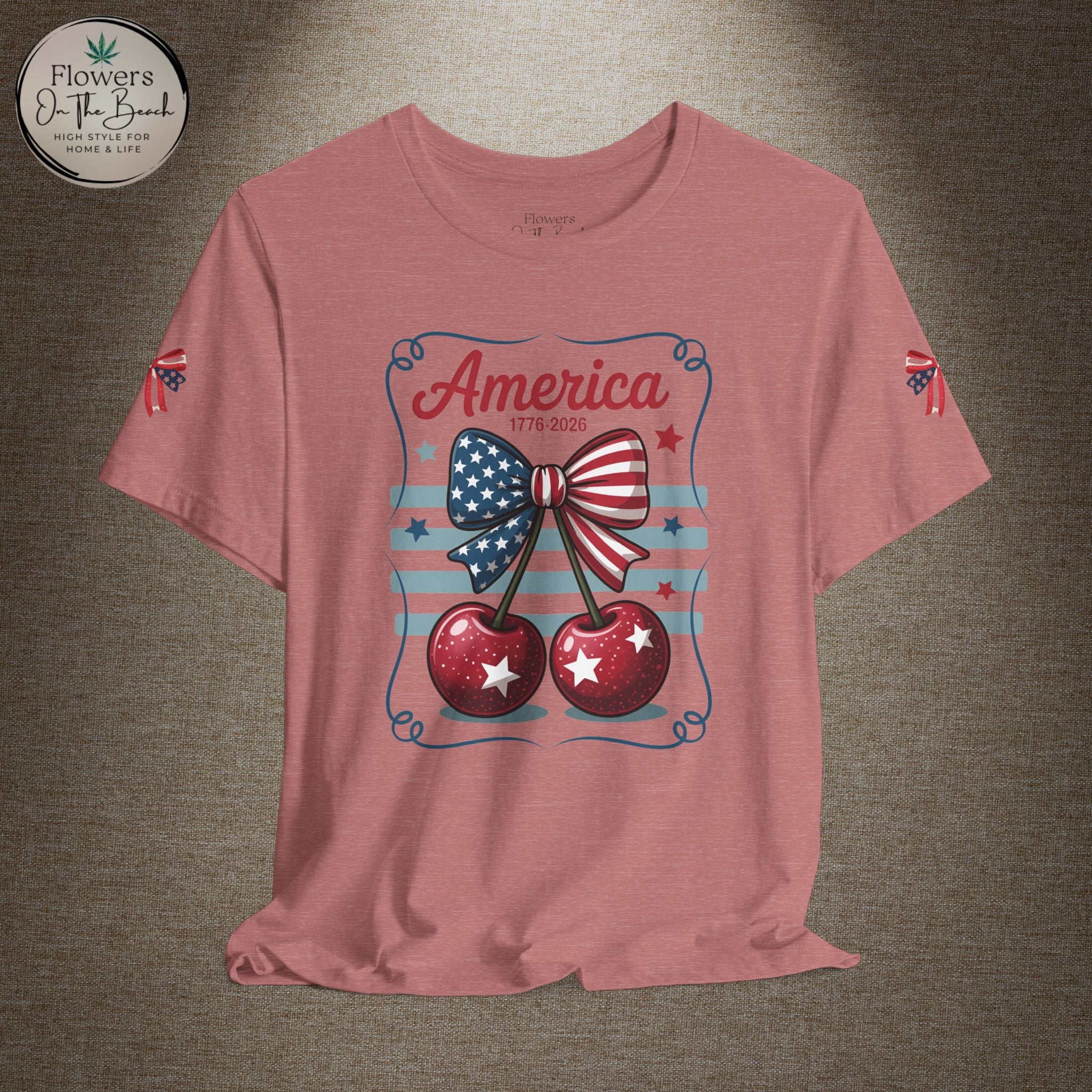 Patriotic 250th Cherries & Bows Tee — America's 250th Anniversary T-Shirt