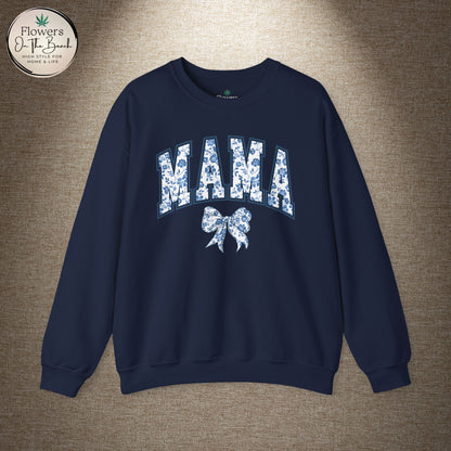 Floral Mama Coquette Blue Flowers Crewneck Sweatshirt, Mother's Day Gift, Gift for Her, Mom Apparel, Floral Sweatshirt, Boy Mom Sweatshirt