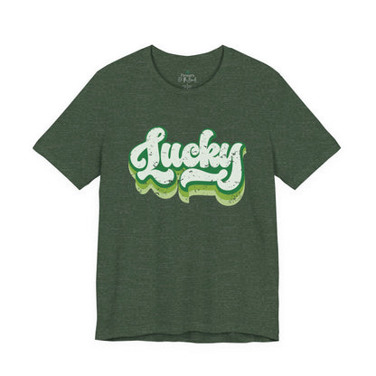 St Patrick's Day Lucky Tee, Simple Retro Unisex Jersey Shirt, Irish Shamrock Top, Green Clover T-Shirt Gift, Vintage Festival Clothing