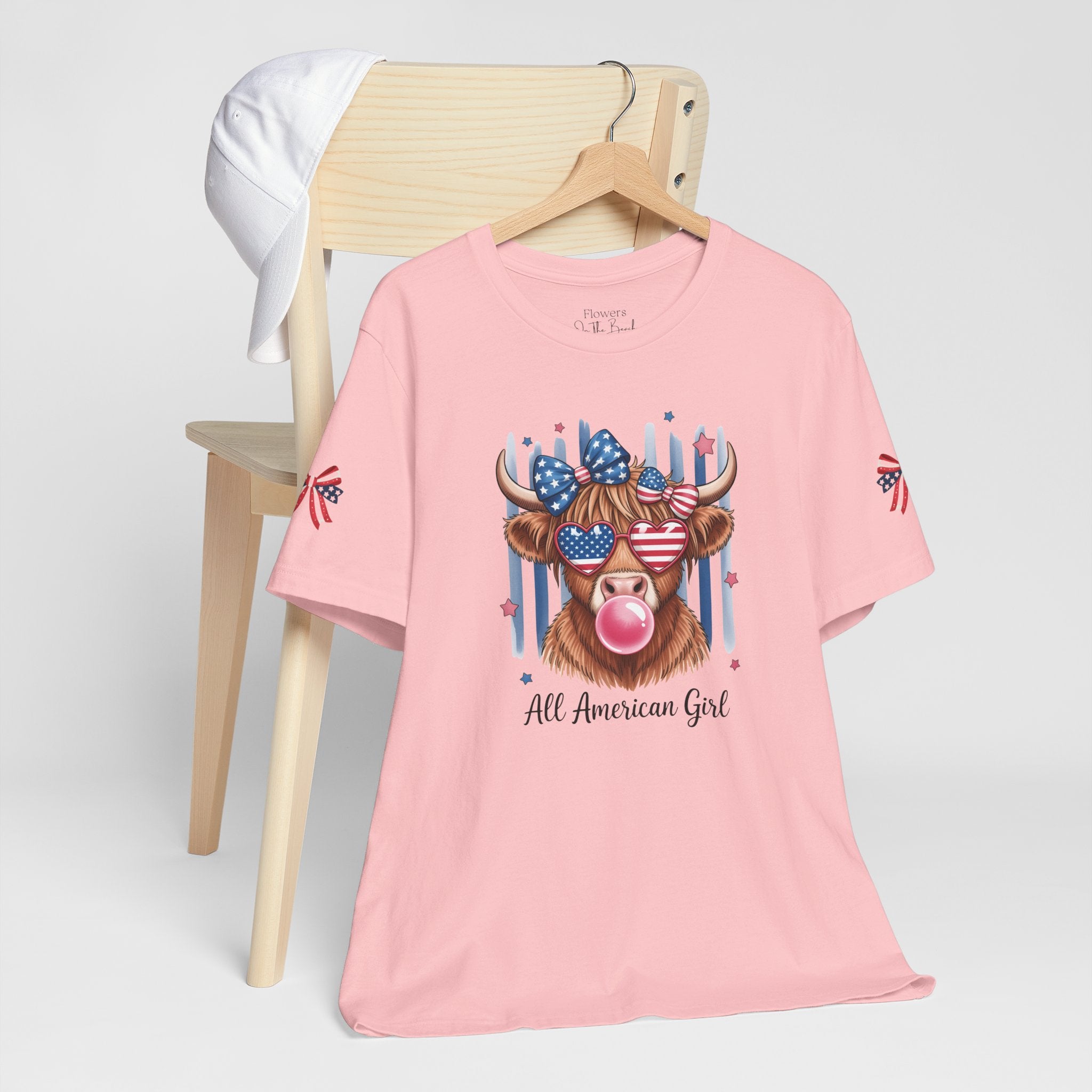 All-American Girl Highland Cow T-Shirt — Patriotic Cute Cow Tee