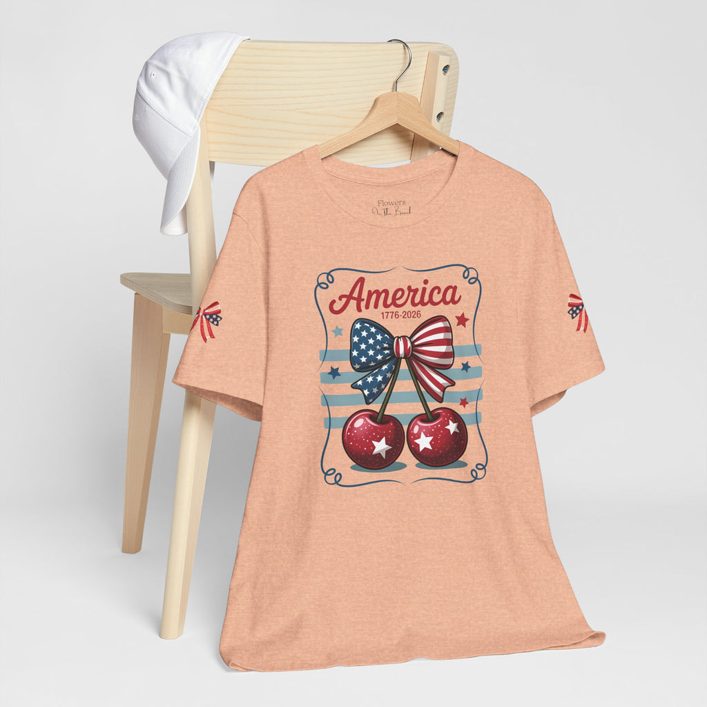 Patriotic 250th Cherries & Bows Tee — America's 250th Anniversary T-Shirt