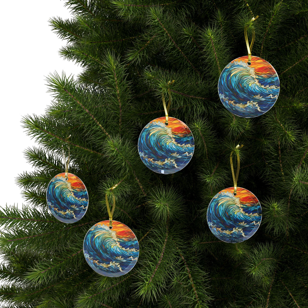 Stained Glass Style Ocean Wave Ornament