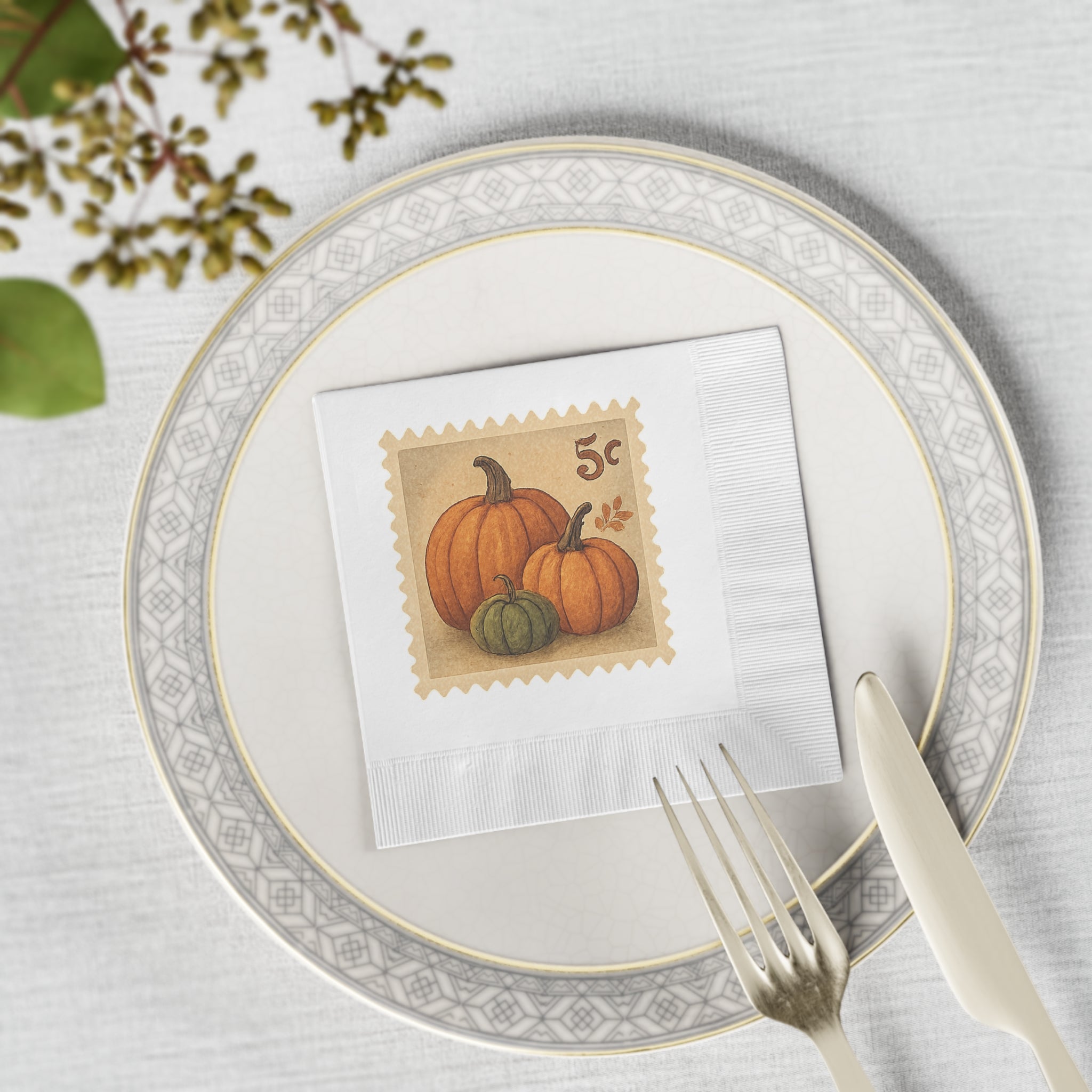 Vintage Fall Pumpkins Postage Stamp Napkins