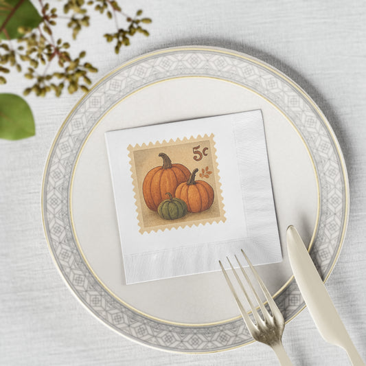 Vintage Fall Pumpkins Postage Stamp Napkins, Fall Pumpkins Kitchen Decor, Fall Entertaining Decorations, Fall Table Decor, Vintage Fall Kitchen Accessories