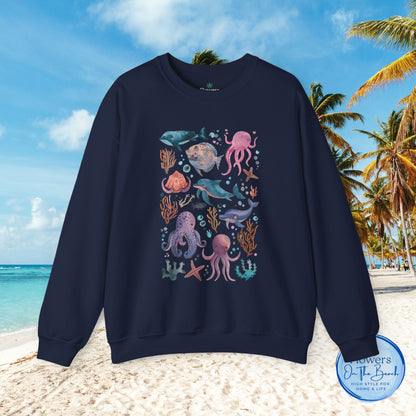 Ocean Lover Sweatshirt, Marine Animals Unisex Crewneck Jumper, Ocean Life Pullover, Nautical Sweatshirt, Sea Creatures Sweater