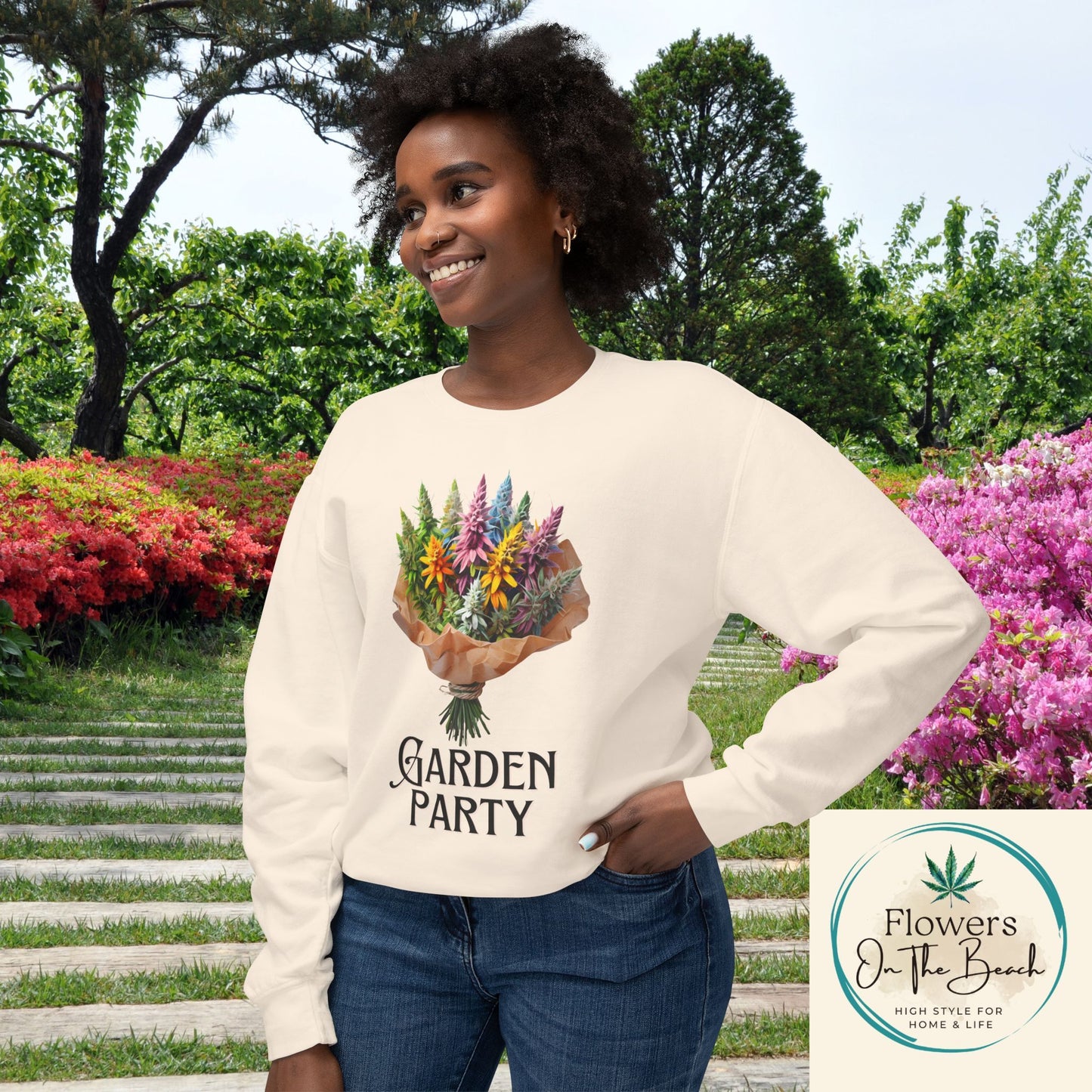 Garden Party Lightweight Crewneck, Stoner Valentines Gift, Floral Stoner Jumper, Marijuana Lover Shirt, 420 Humor Tshirt, Cannabis Humor