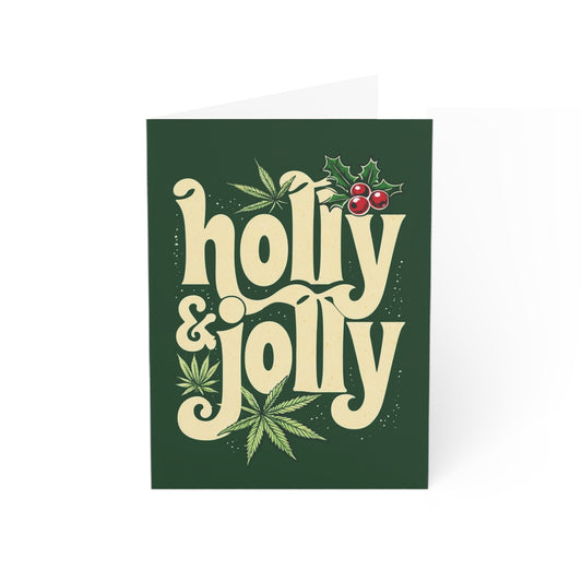 Cannabis-Themed Christmas Cards, Holly and Jolly, Weed-themed holiday cards, 420 Christmas Cards, Unique holiday Cards