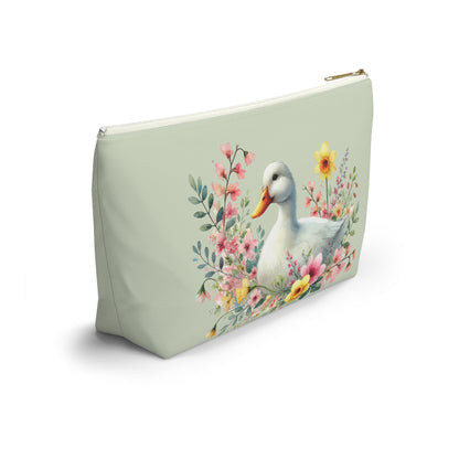 Personalized Floral Duck Accessory Pouch, Cute Makeup Bag, Spring Gift, Organizer, Easter Decor, Flower-Themed Storage