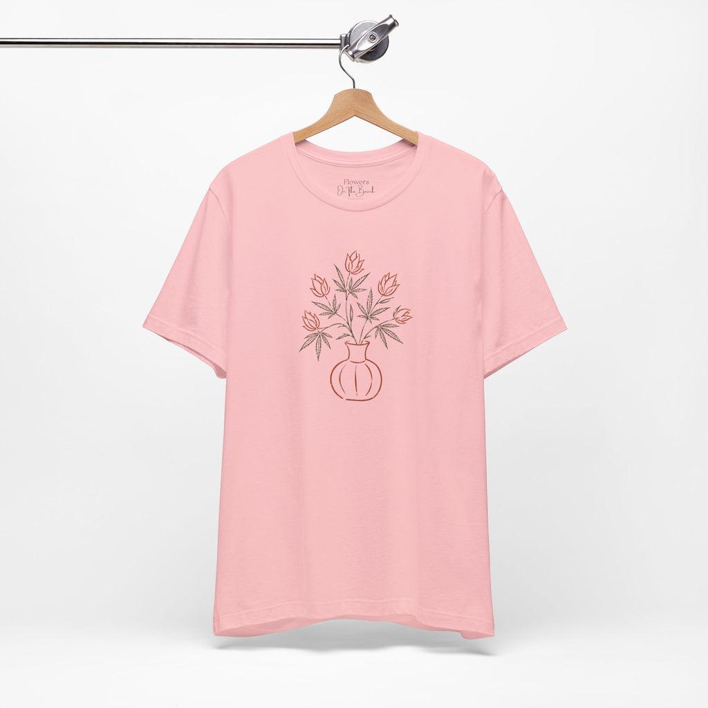 Subtle Cannabis & Floral Tee — Minimal Line Art Botanical T-Shirt