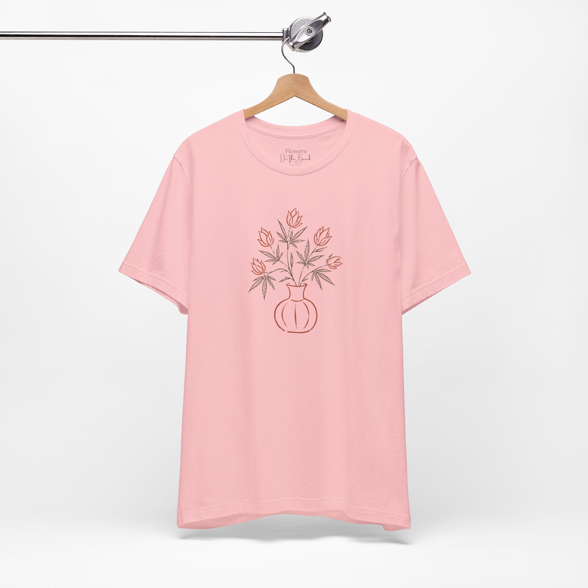 Subtle Cannabis & Floral Tee — Minimal Line Art Botanical T-Shirt