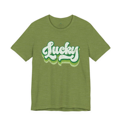 St Patrick's Day Lucky Tee, Simple Retro Unisex Jersey Shirt, Irish Shamrock Top, Green Clover T-Shirt Gift, Vintage Festival Clothing