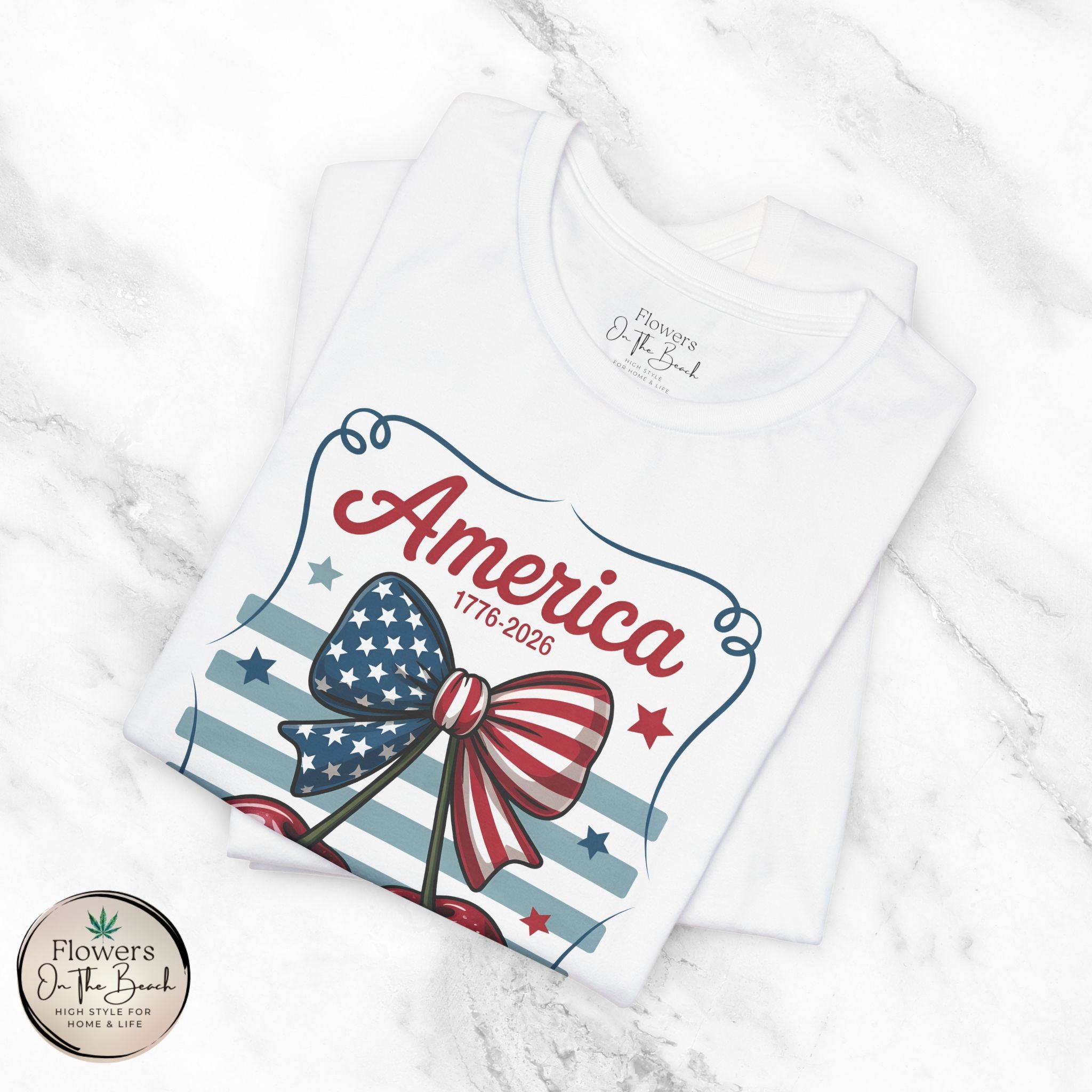 Patriotic 250th Cherries & Bows Tee — America's 250th Anniversary T-Shirt