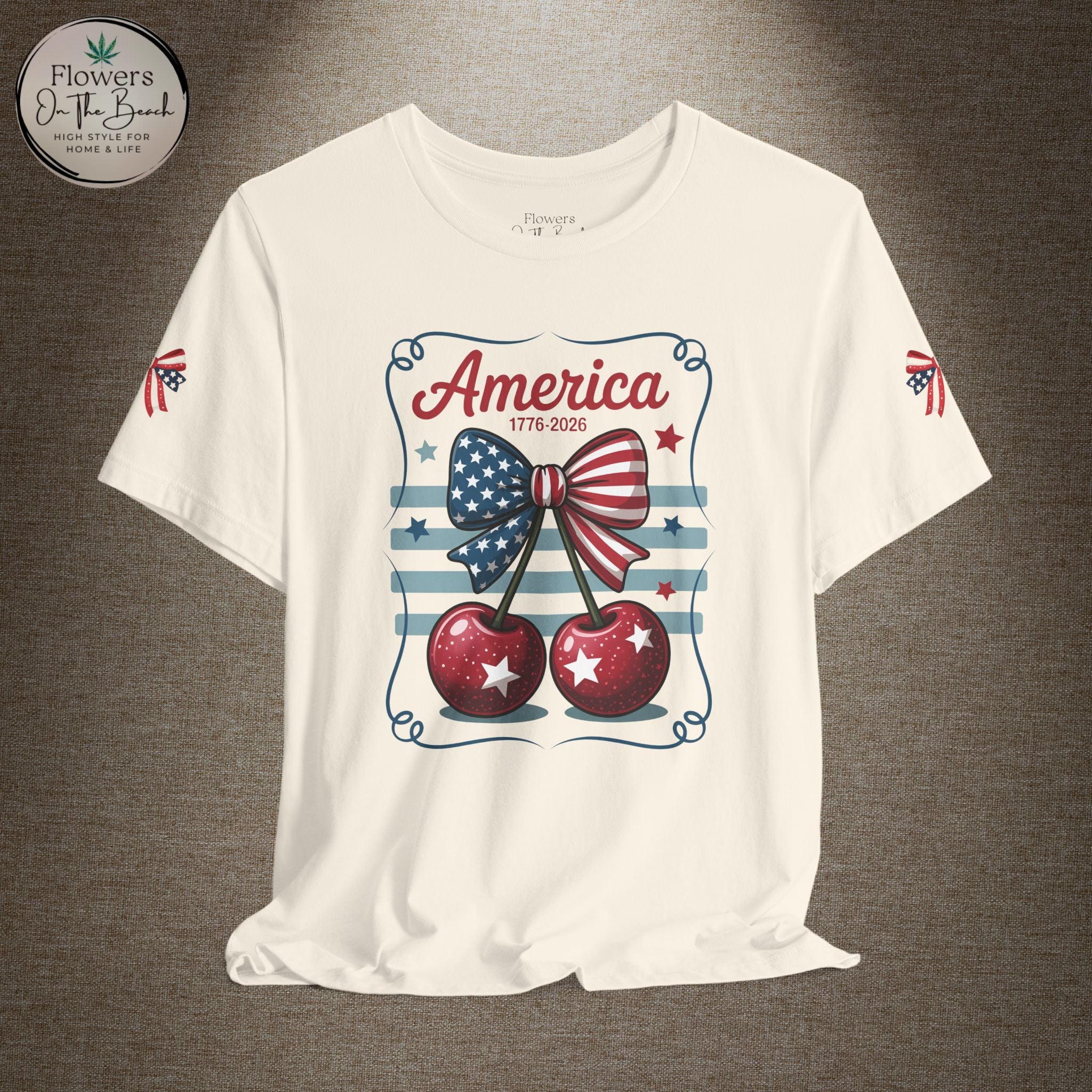 Patriotic 250th Cherries & Bows Tee — America's 250th Anniversary T-Shirt