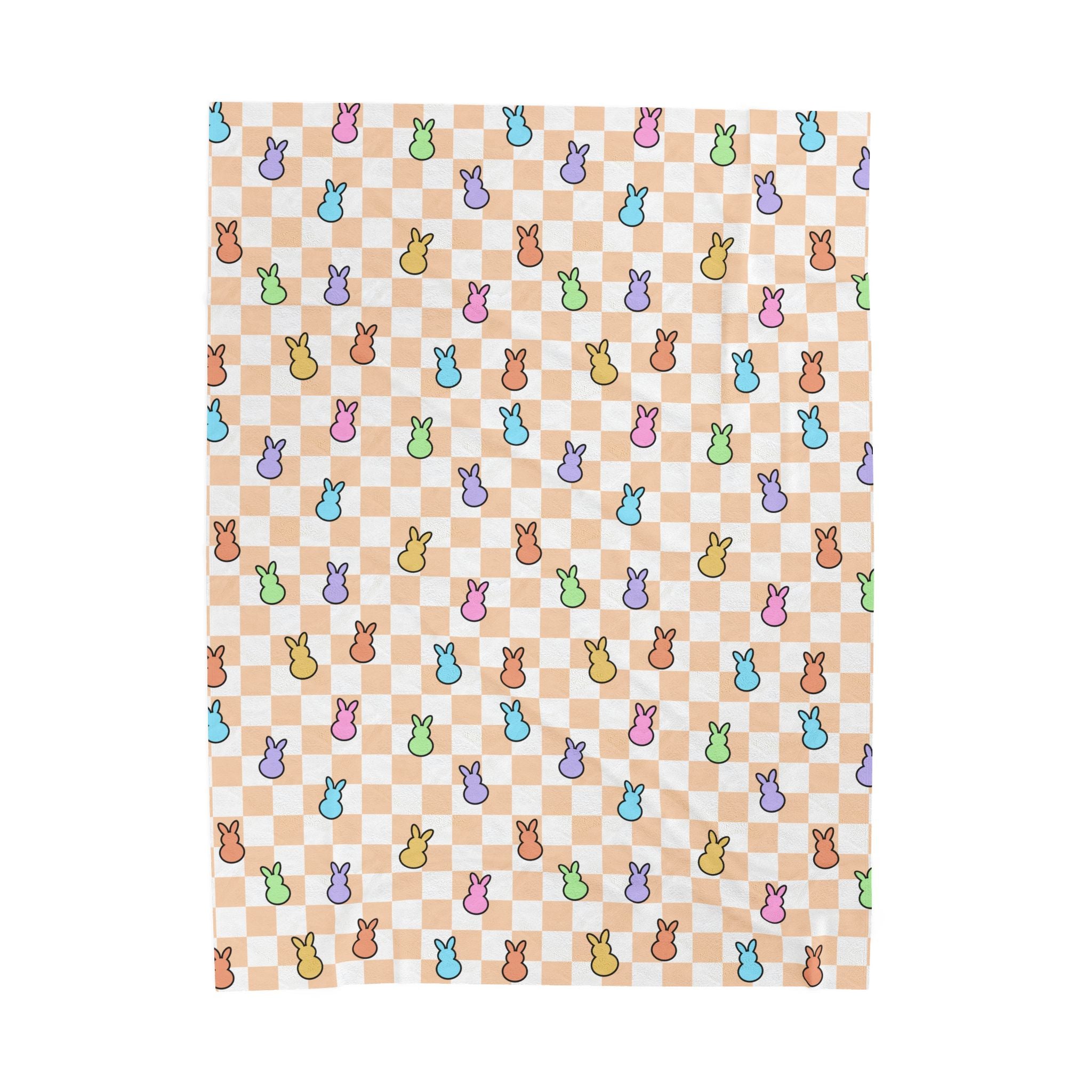Orange Spring Peeps Bunnies Velveteen Plush Blanket