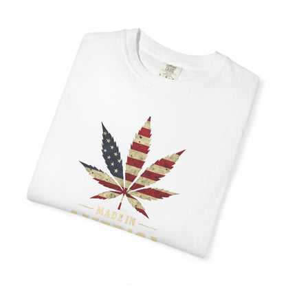 Patriotic Cannabis T-Shirt, Unisex Graphic Tee, 4th of July Shirt, Festival Wear, Gift for Stoners, USA Flag Weed Shirt, Unisex Garment-Dyed