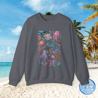 Ocean Lover Sweatshirt, Marine Animals Unisex Crewneck Jumper, Ocean Life Pullover, Nautical Sweatshirt, Sea Creatures Sweater