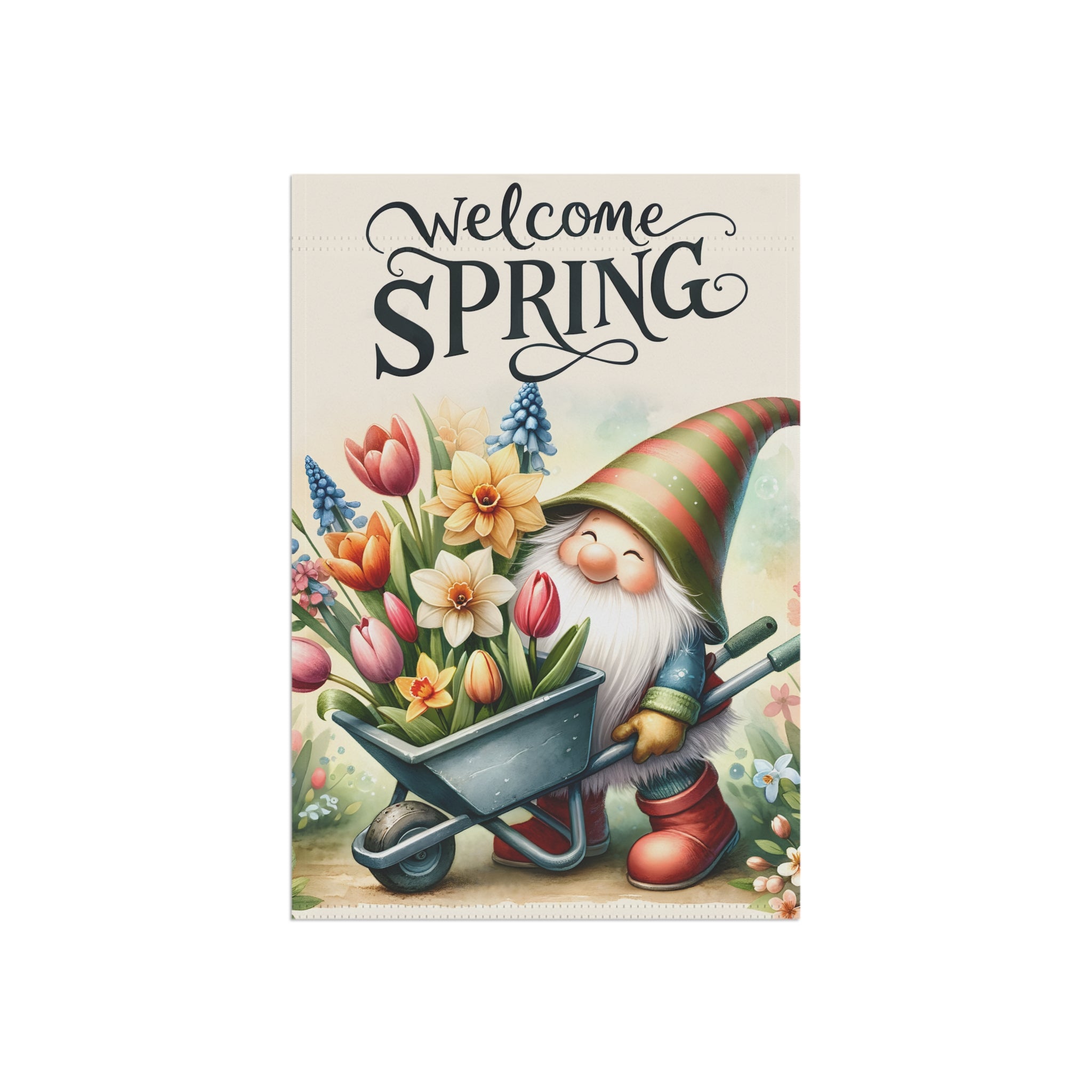 Gnome and Spring Flowers Garden Flag