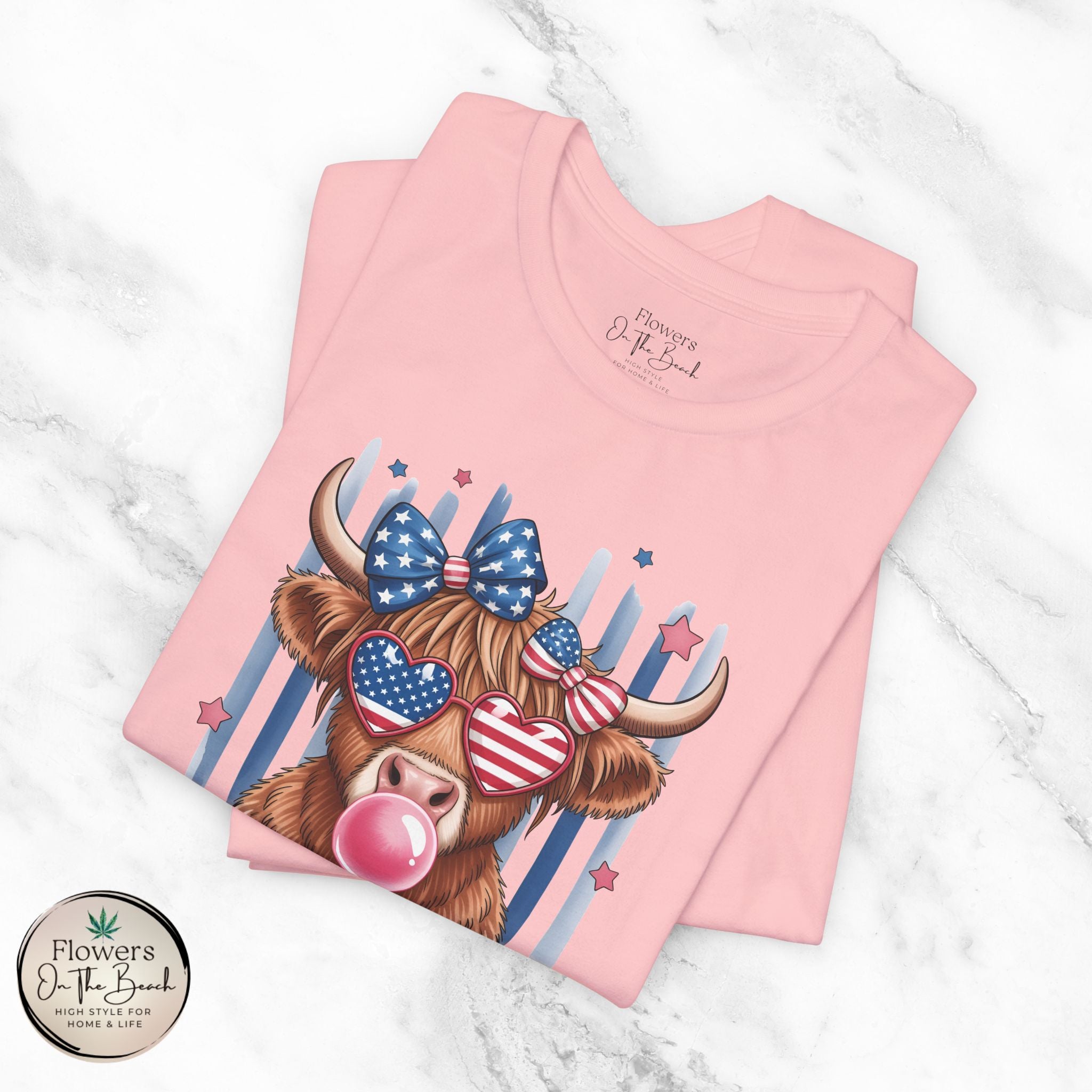 All-American Girl Highland Cow T-Shirt — Patriotic Cute Cow Tee