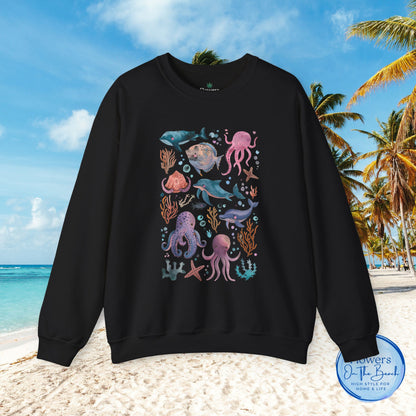 Ocean Lover Sweatshirt, Marine Animals Unisex Crewneck Jumper, Ocean Life Pullover, Nautical Sweatshirt, Sea Creatures Sweater