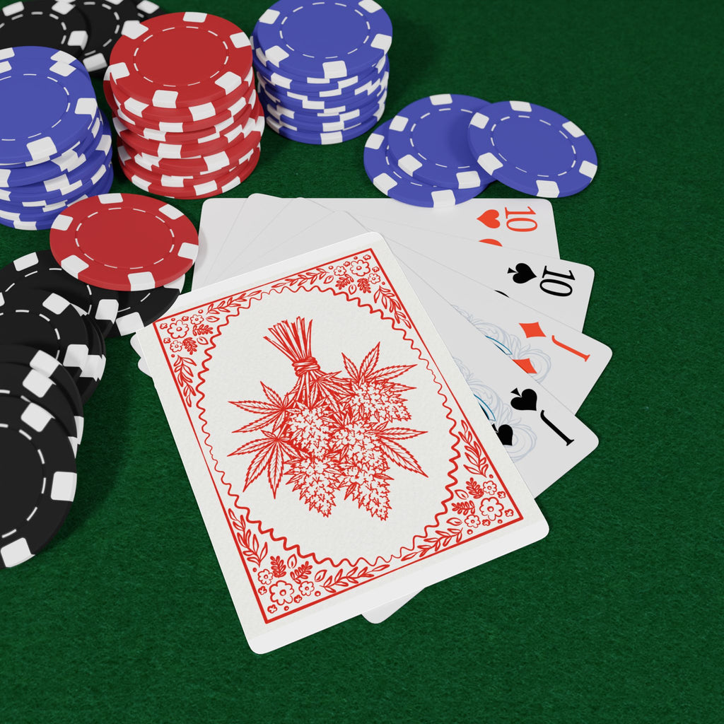 Poker 420 Playing Cards — Classic Red-Back Deck with Ornate Cannabis Bouquet