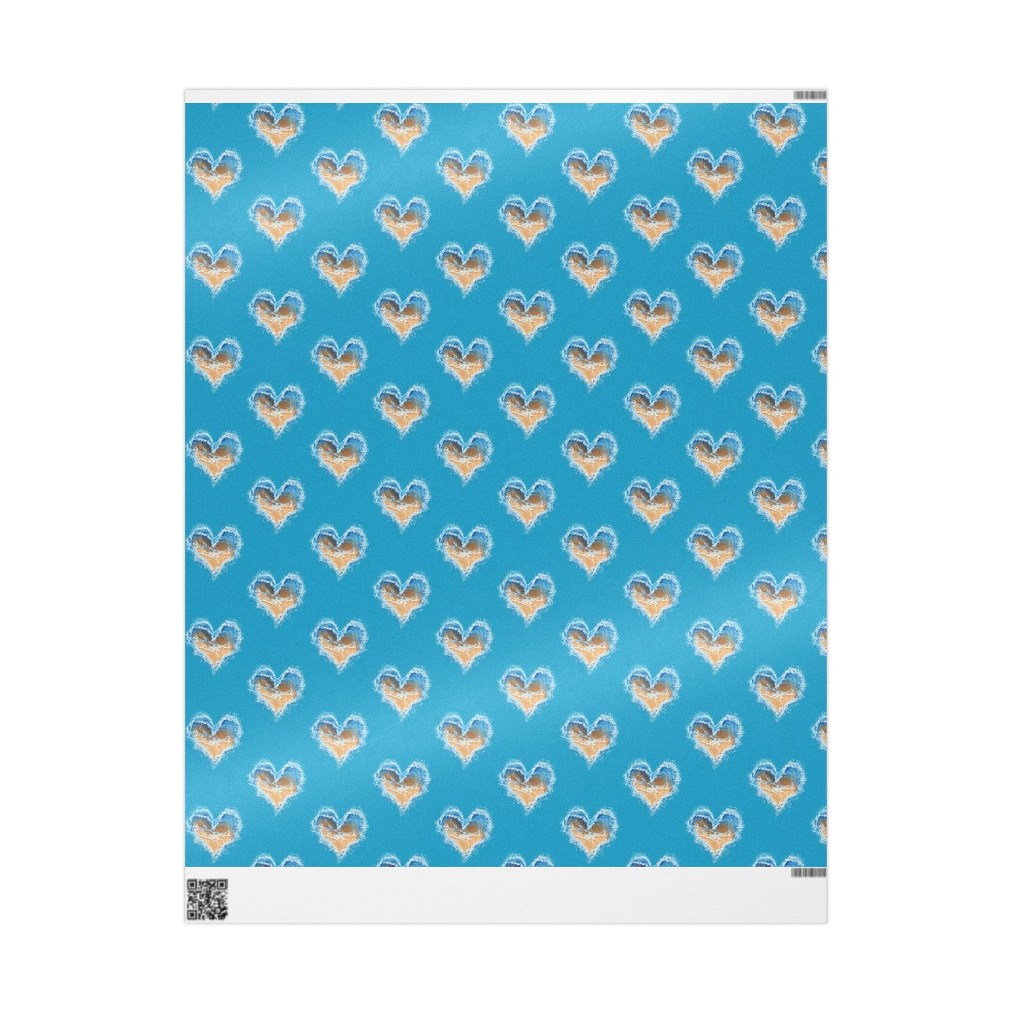 Wrapping Paper - Turquoise Heart Waves and Sand Design, Ocean Gift Wrap, Beachy Wrap