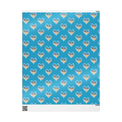 Wrapping Paper - Turquoise Heart Waves and Sand Design, Ocean Gift Wrap, Beachy Wrap