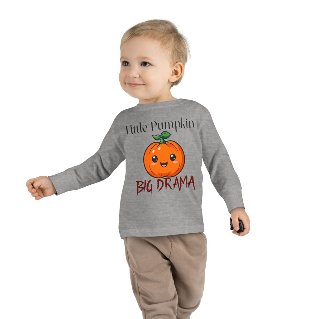 Toddler Long Sleeve Tee — "Little Pumpkin, Big Drama" Halloween Shirt