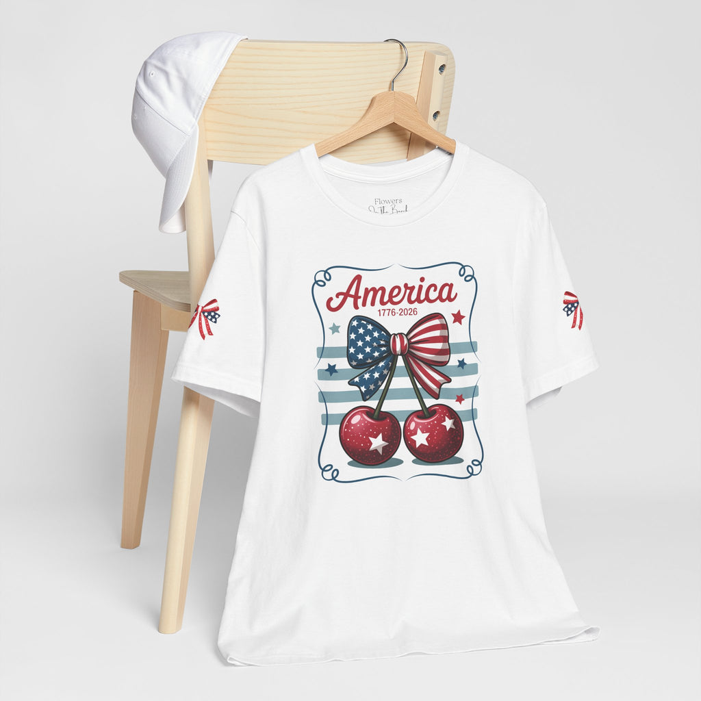 Patriotic 250th Cherries & Bows Tee — America's 250th Anniversary T-Shirt