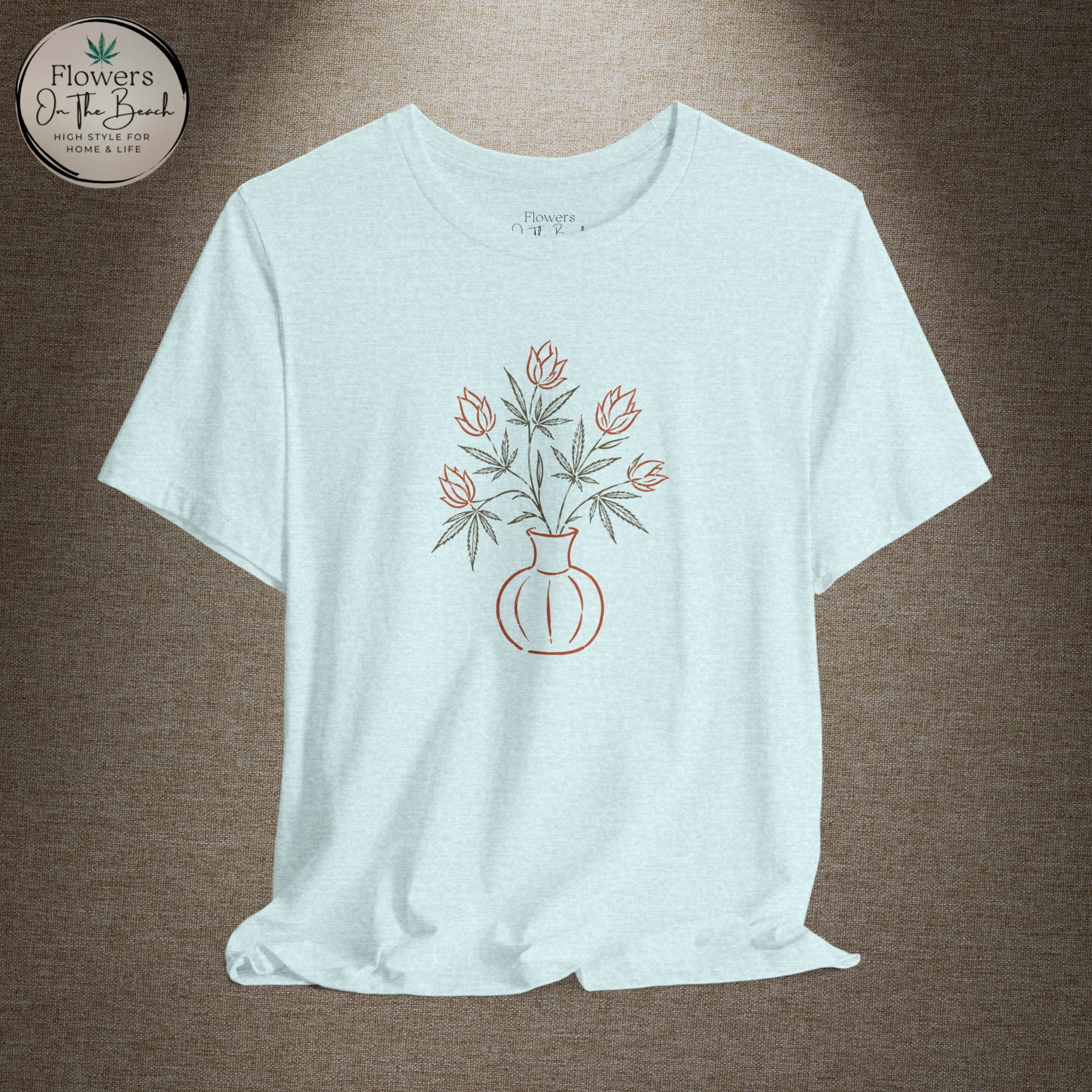 Subtle Cannabis & Floral Tee — Minimal Line Art Botanical T-Shirt