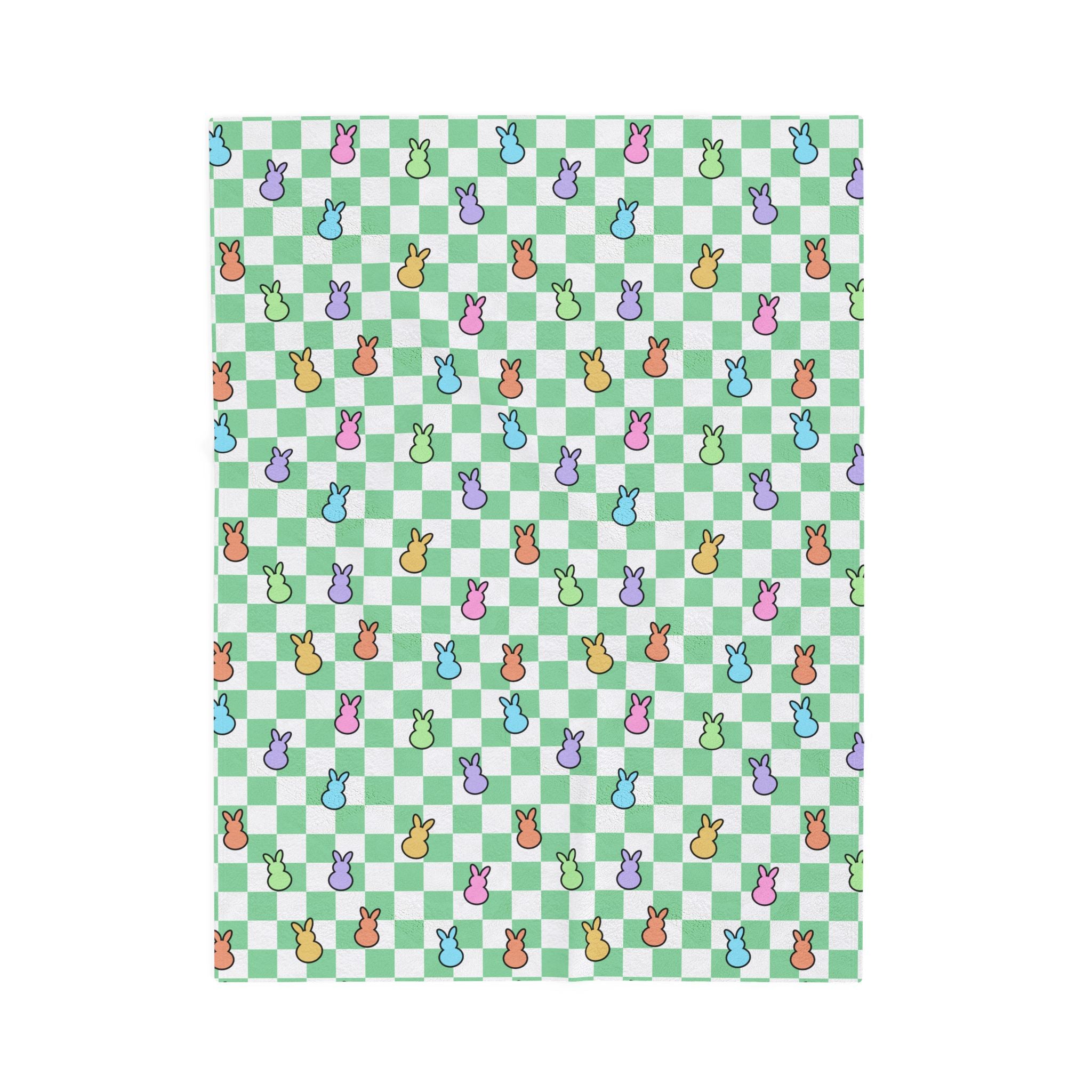 Green Spring Peeps Bunnies Velveteen Plush Blanket