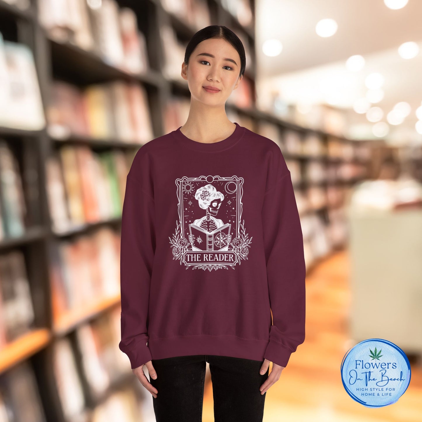 Tarot Card Skeleton Sweatshirt, The Reader Graphic Design, Gift for Tarot Lovers, Skeleton Clothing, Gothic Sweatshirt, Book Lover Apparel