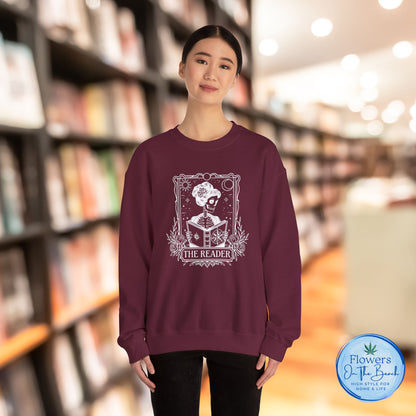 Tarot Card Skeleton Sweatshirt, The Reader Graphic Design, Gift for Tarot Lovers, Skeleton Clothing, Gothic Sweatshirt, Book Lover Apparel