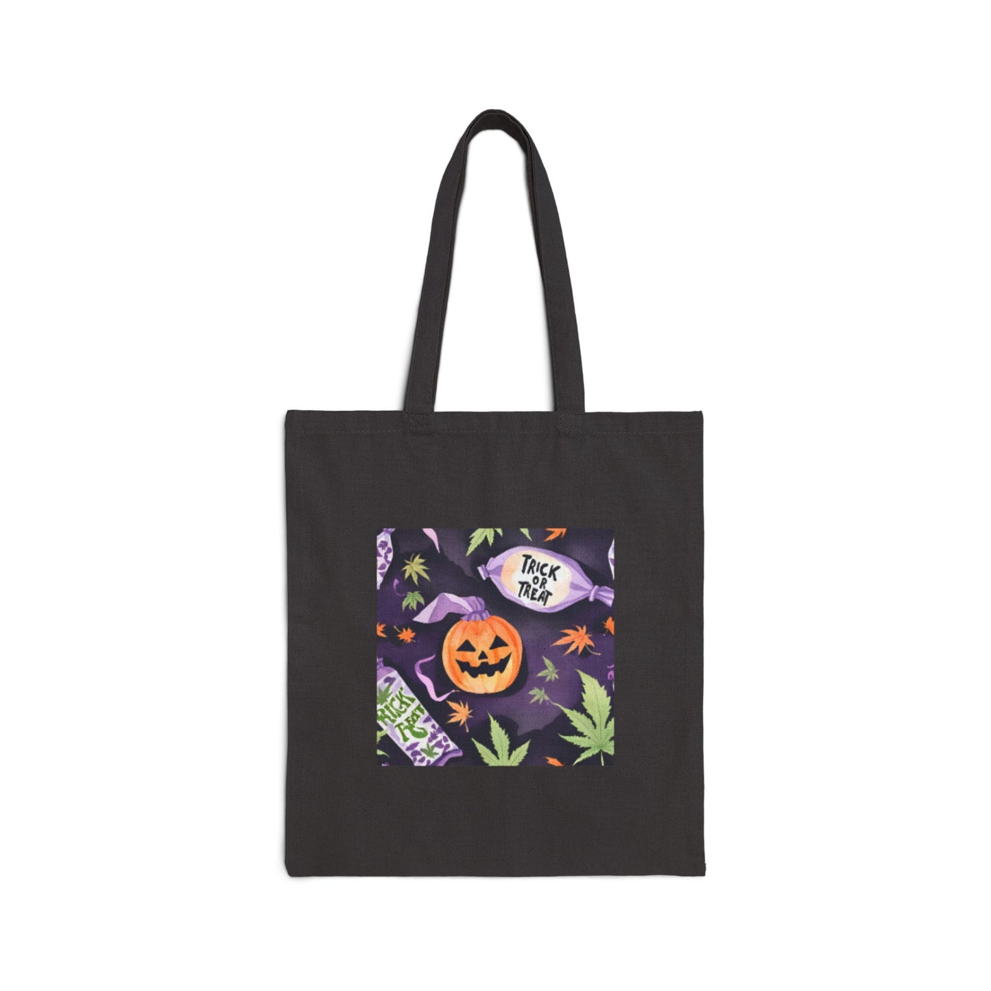 Stoner Halloween Canvas Tote Bag, stoner Halloween tote bag, weed leaves Halloween tote bag, 420 Halloween tote