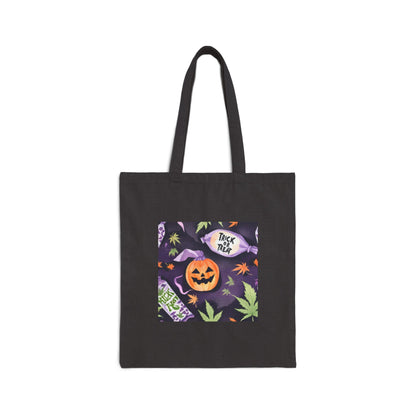 Stoner Halloween Canvas Tote Bag, stoner Halloween tote bag, weed leaves Halloween tote bag, 420 Halloween tote