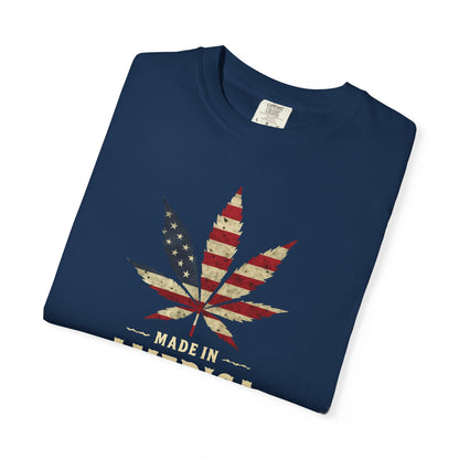Patriotic Cannabis T-Shirt, Unisex Graphic Tee, 4th of July Shirt, Festival Wear, Gift for Stoners, USA Flag Weed Shirt, Unisex Garment-Dyed