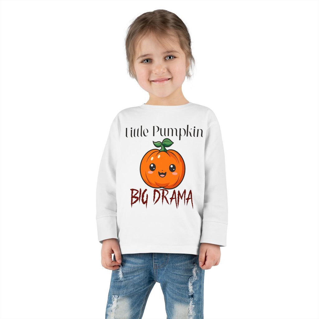 Toddler Long Sleeve Tee — "Little Pumpkin, Big Drama" Halloween Shirt