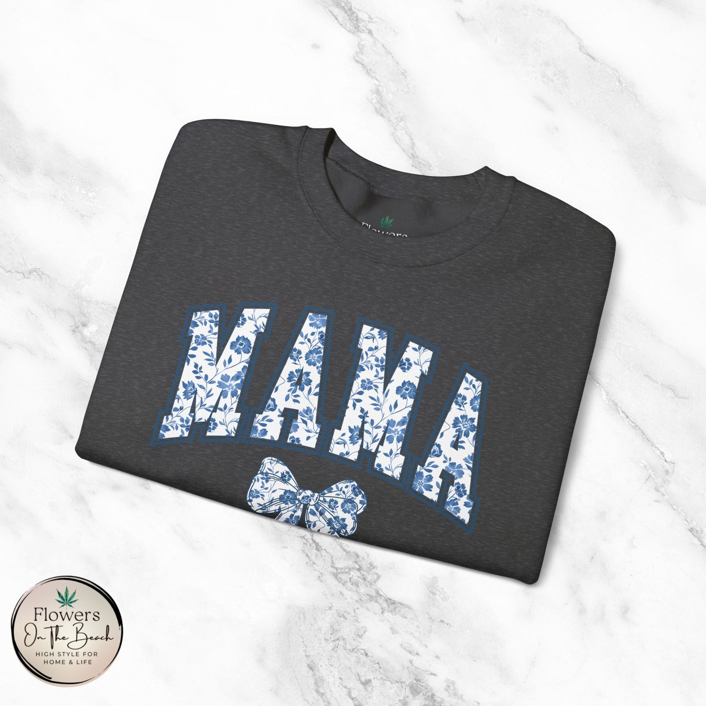 Floral Mama Coquette Blue Flowers Crewneck Sweatshirt, Mother's Day Gift, Gift for Her, Mom Apparel, Floral Sweatshirt, Boy Mom Sweatshirt