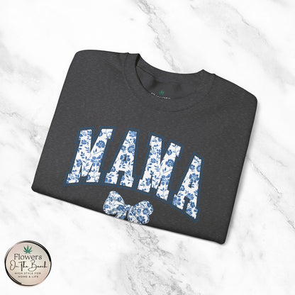 Floral Mama Coquette Blue Flowers Crewneck Sweatshirt, Mother's Day Gift, Gift for Her, Mom Apparel, Floral Sweatshirt, Boy Mom Sweatshirt