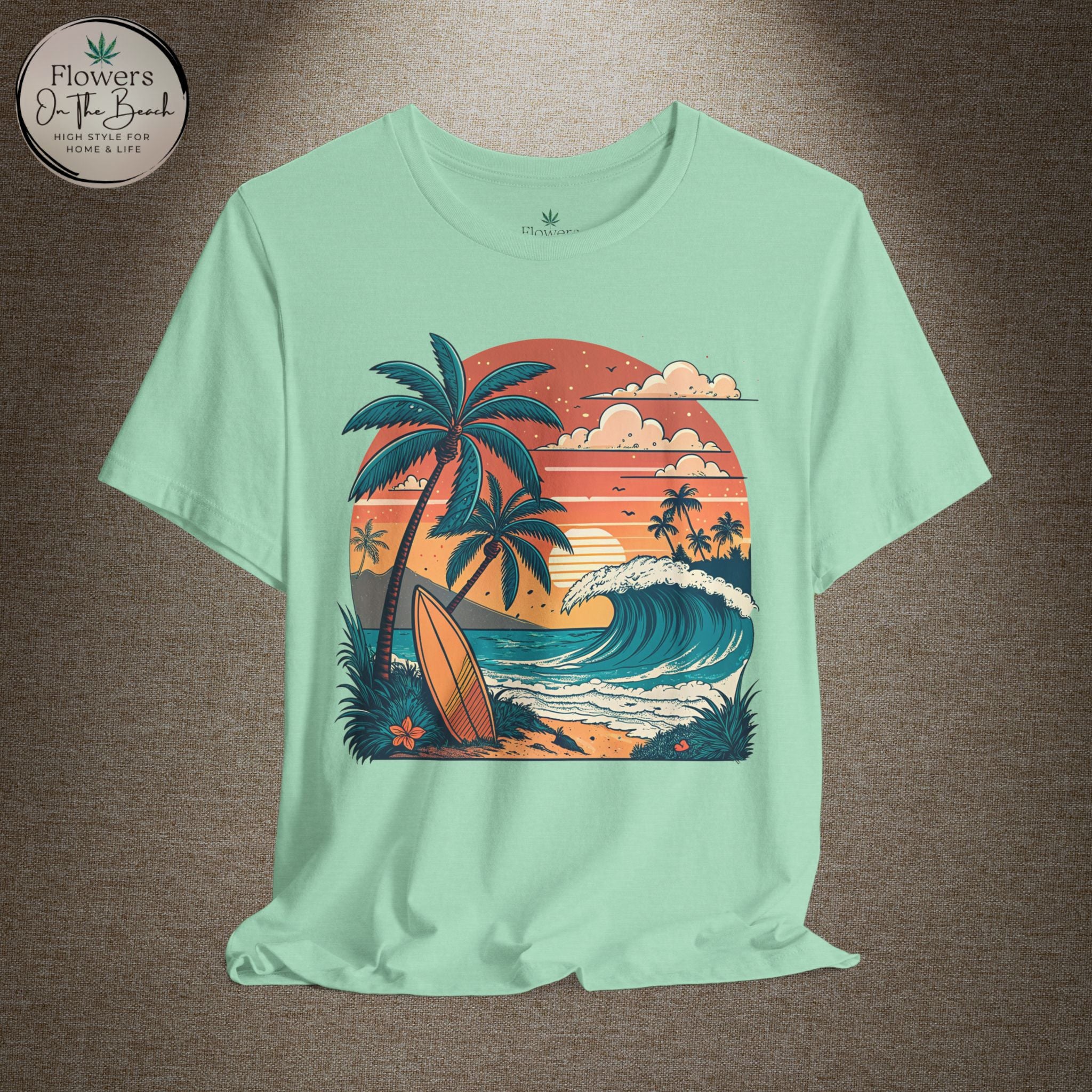 Beach Sunset Surfboards T-Shirt, Ocean Wave Tee, Summer Vacation Top, Beach Lover Shirt, Tropical Beach Apparel