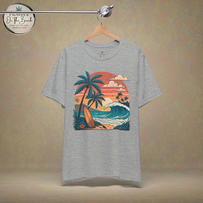 Beach Sunset Surfboards T-Shirt, Ocean Wave Tee, Summer Vacation Top, Beach Lover Shirt, Tropical Beach Apparel