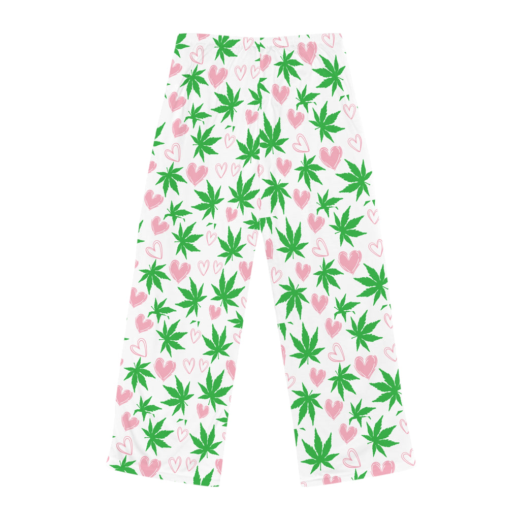 Hearts and Cannabis Women's Pajama Pants, Cute 420 Gift, Weed Leaf Lounge Pants, Comfy PJ Bottoms, Marijuana Sleepwear