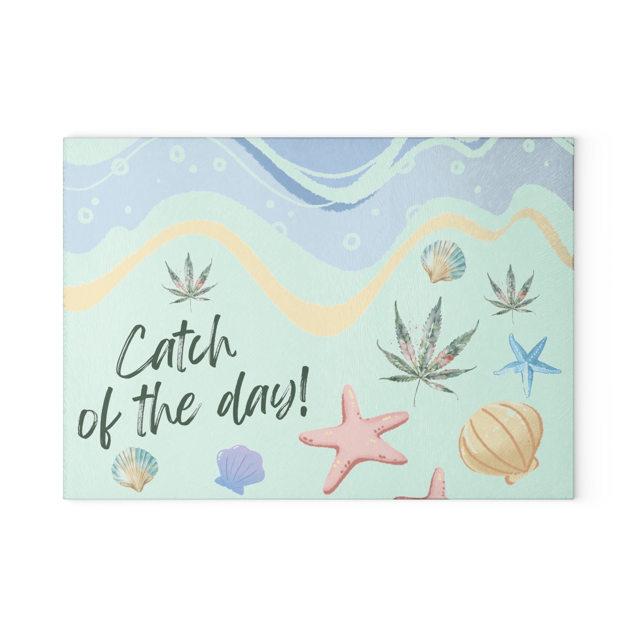 Catch of the Day ( with Subtle Weed Leaves) Glass Cutting Board