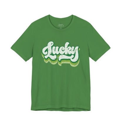 St Patrick's Day Lucky Tee, Simple Retro Unisex Jersey Shirt, Irish Shamrock Top, Green Clover T-Shirt Gift, Vintage Festival Clothing
