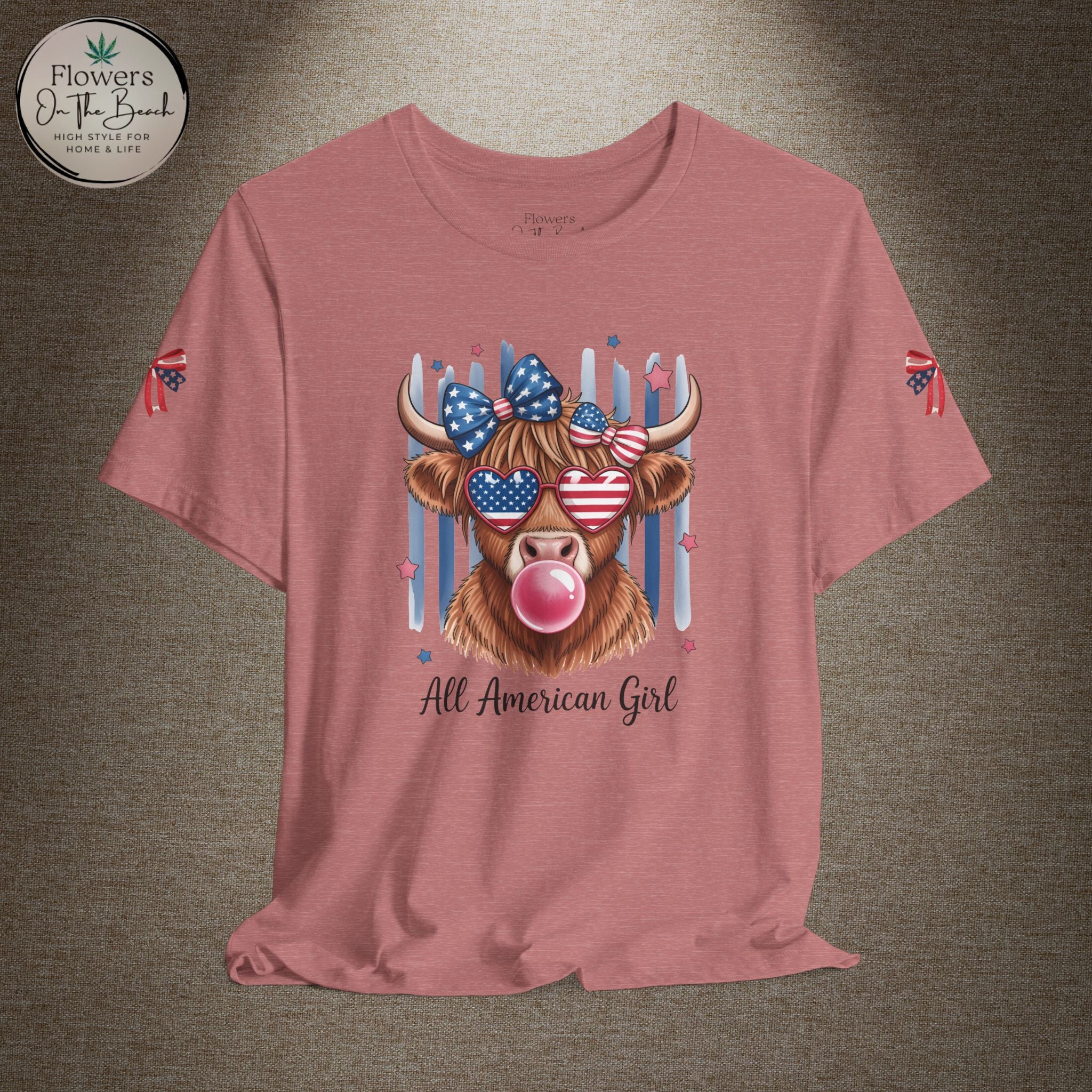 All-American Girl Highland Cow T-Shirt — Patriotic Cute Cow Tee