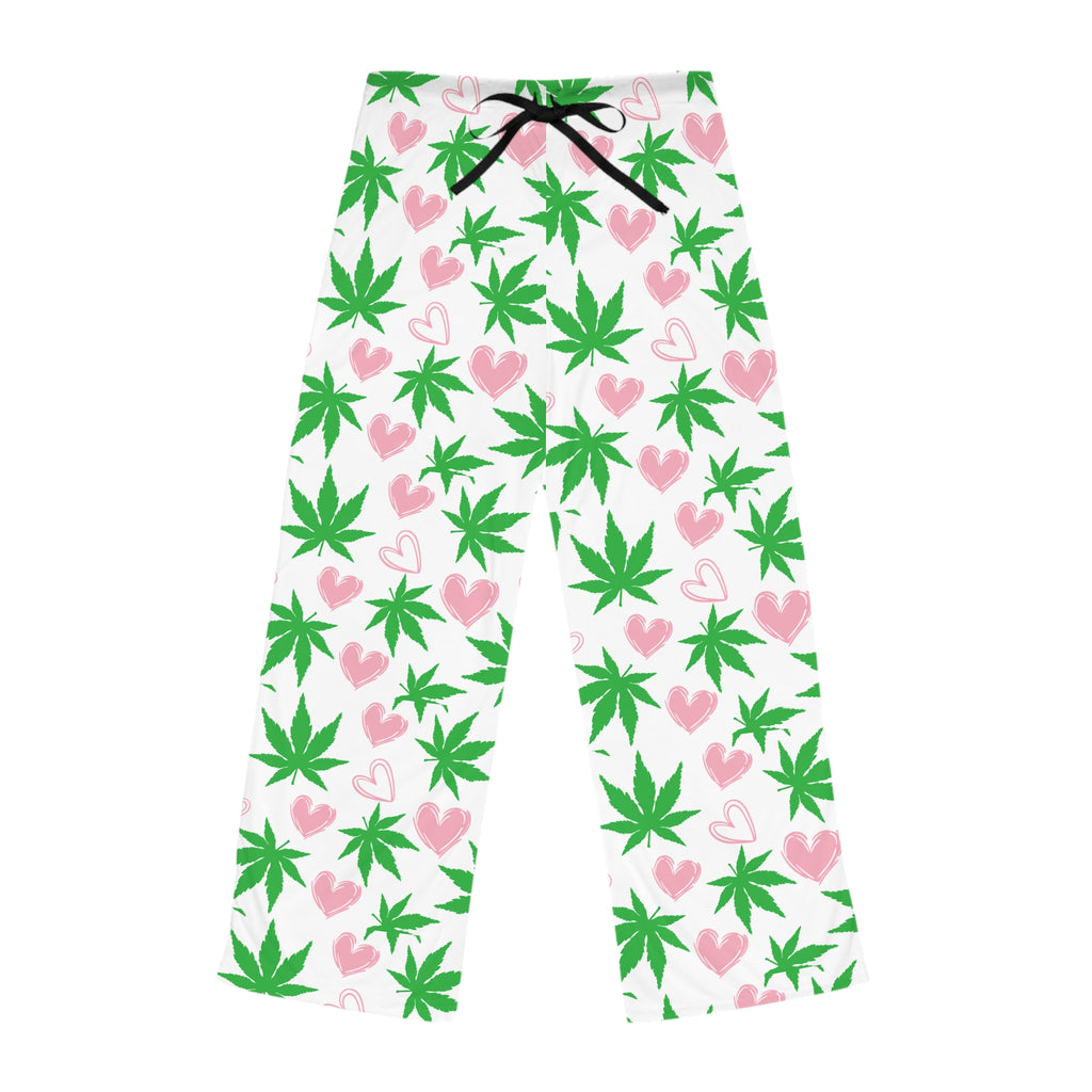 Hearts and Cannabis Women's Pajama Pants, Cute 420 Gift, Weed Leaf Lounge Pants, Comfy PJ Bottoms, Marijuana Sleepwear