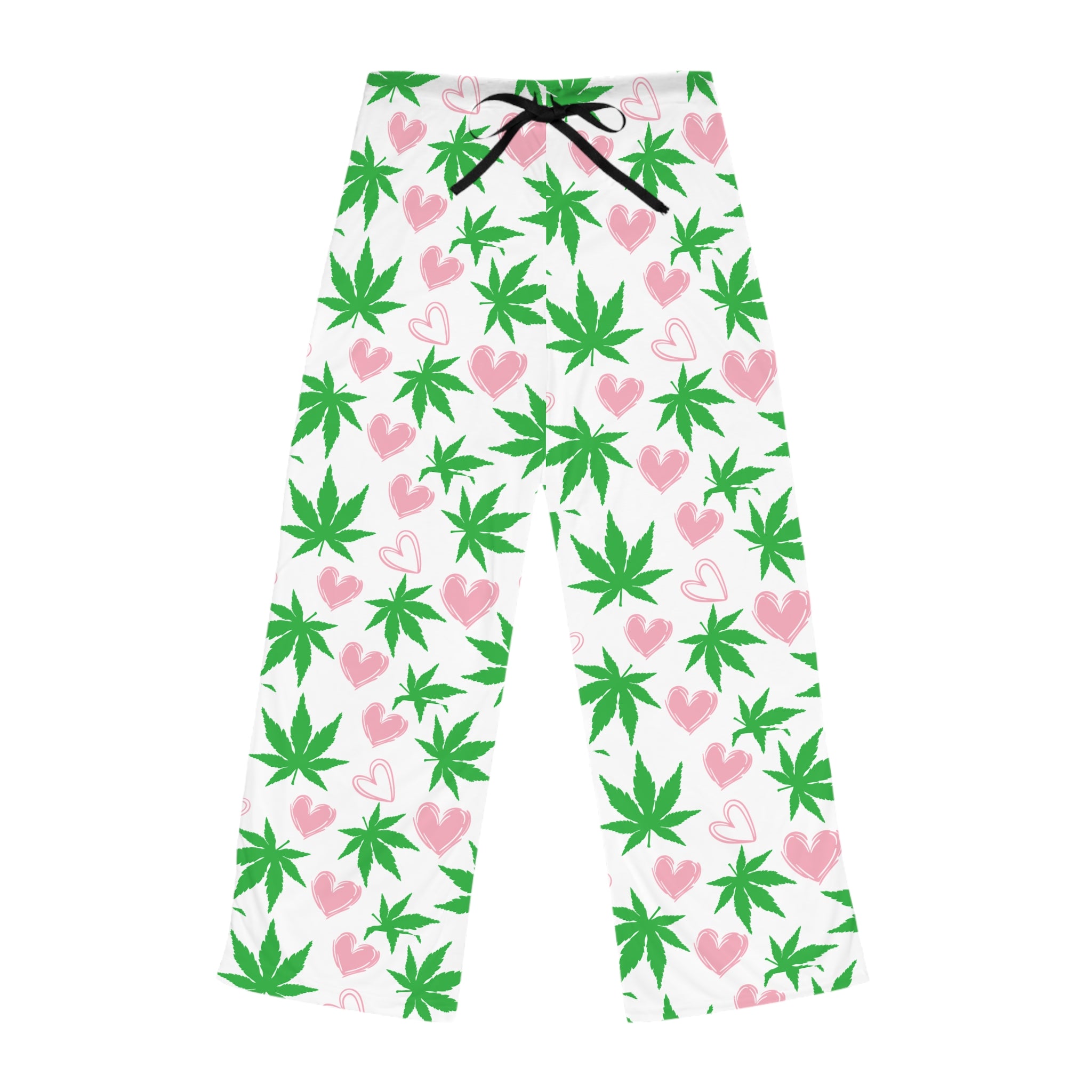 Hearts and Cannabis Women's Pajama Pants, Cute 420 Gift, Weed Leaf Lounge Pants, Comfy PJ Bottoms, Marijuana Sleepwear